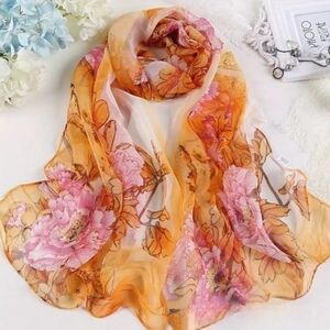 2 FOR $40 1 Spring‎ And Summer Peonie Flowers Orange and Pink Scarf-(#1,404)